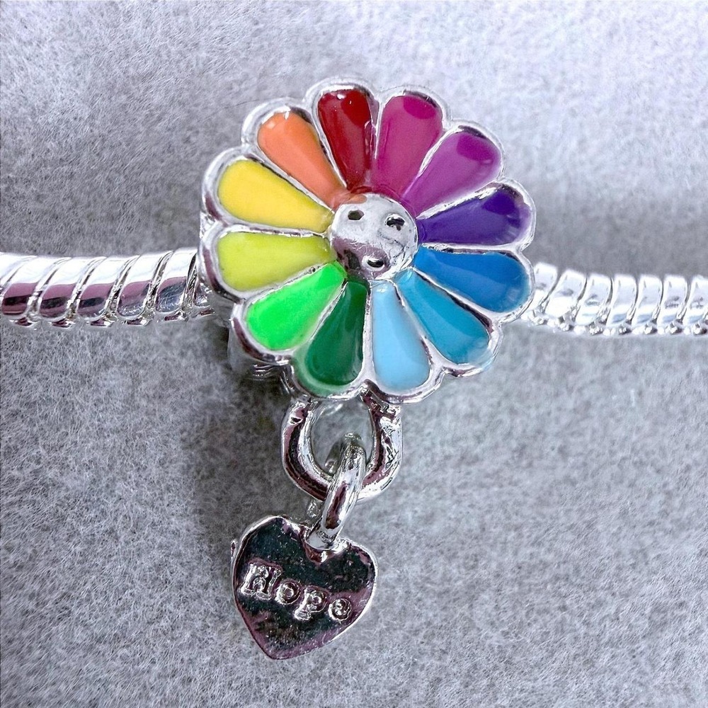 Rainbow Flower Smiley Face Hope Heart Charm fits PANDORA